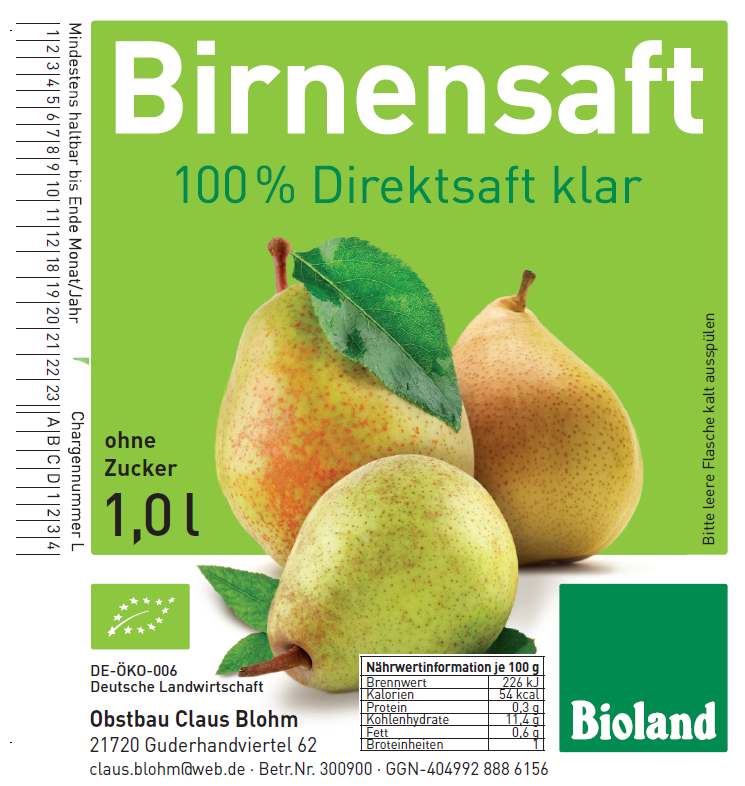 Apfelsaft-Etiketten "Bioland" mit Erzeugerdruck